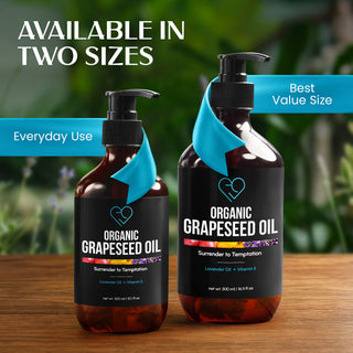 Organic Grapeseed Massage Oil with Lavender & Vitamin E | Lightweight, Non-Greasy Body & Skin Oil | 300ml & 500ml