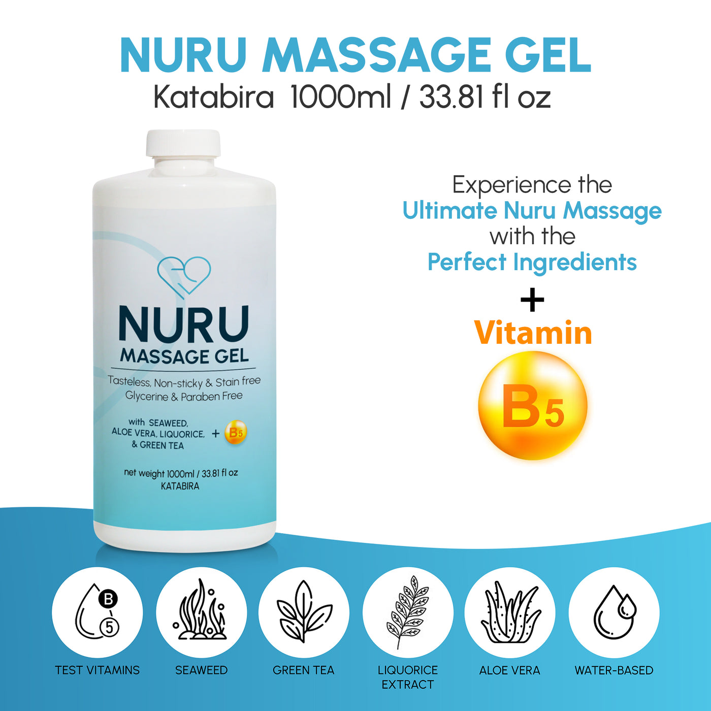 Eroticgel Nuru Massage Gel 1000ml / 33.81 oz with Aloe Vera, Seaweed, Green Tea, Liquorice, and Vitamin B5