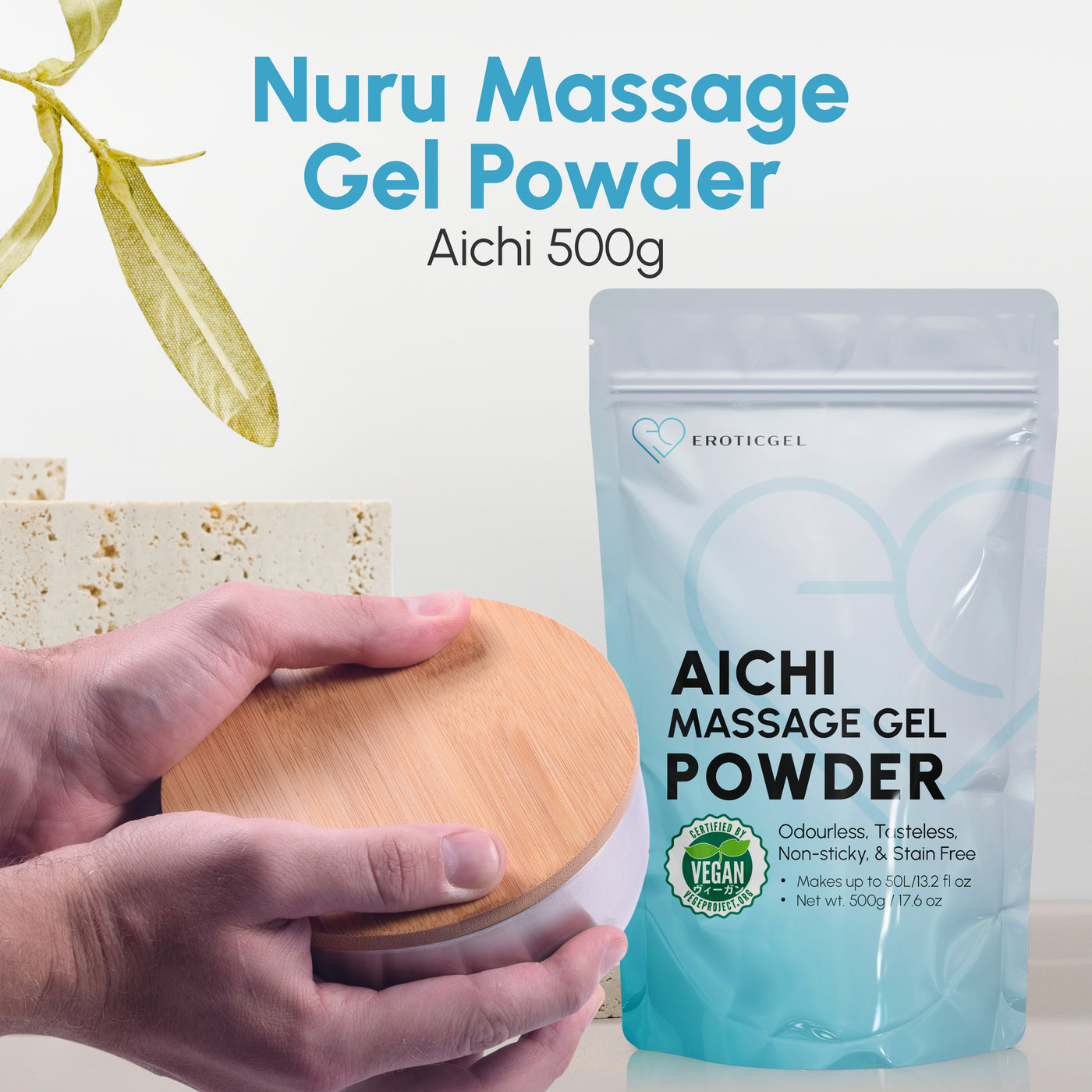 Nuru Massage Gel Powder 500g Resealable Sachet | Nori Seaweed and Aloe Vera | Made in Japan | 50L / 13.2 Gal |