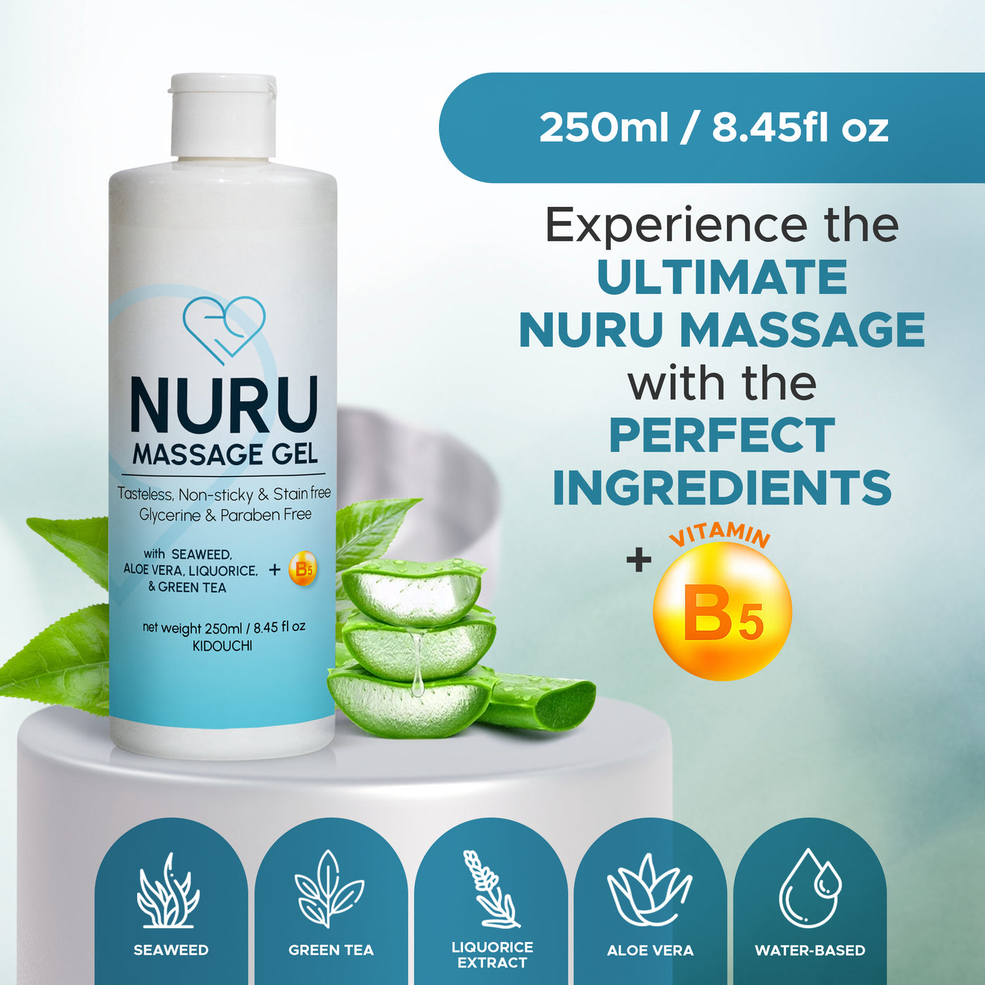 Eroticgel Nuru Massage Gel 250ml / 8.45 oz with Aloe Vera, Seaweed, Green Tea, Liquorice, and Vitamin B5