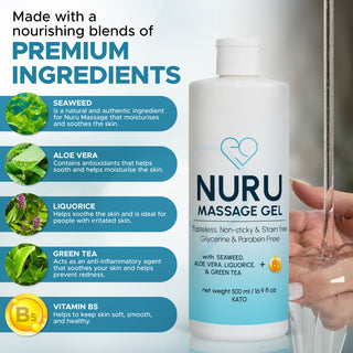 Nuru Massage Gel 500ml / 16.9 oz with Aloe Vera, Seaweed, Green Tea, Liquorice, and Vitamin B5