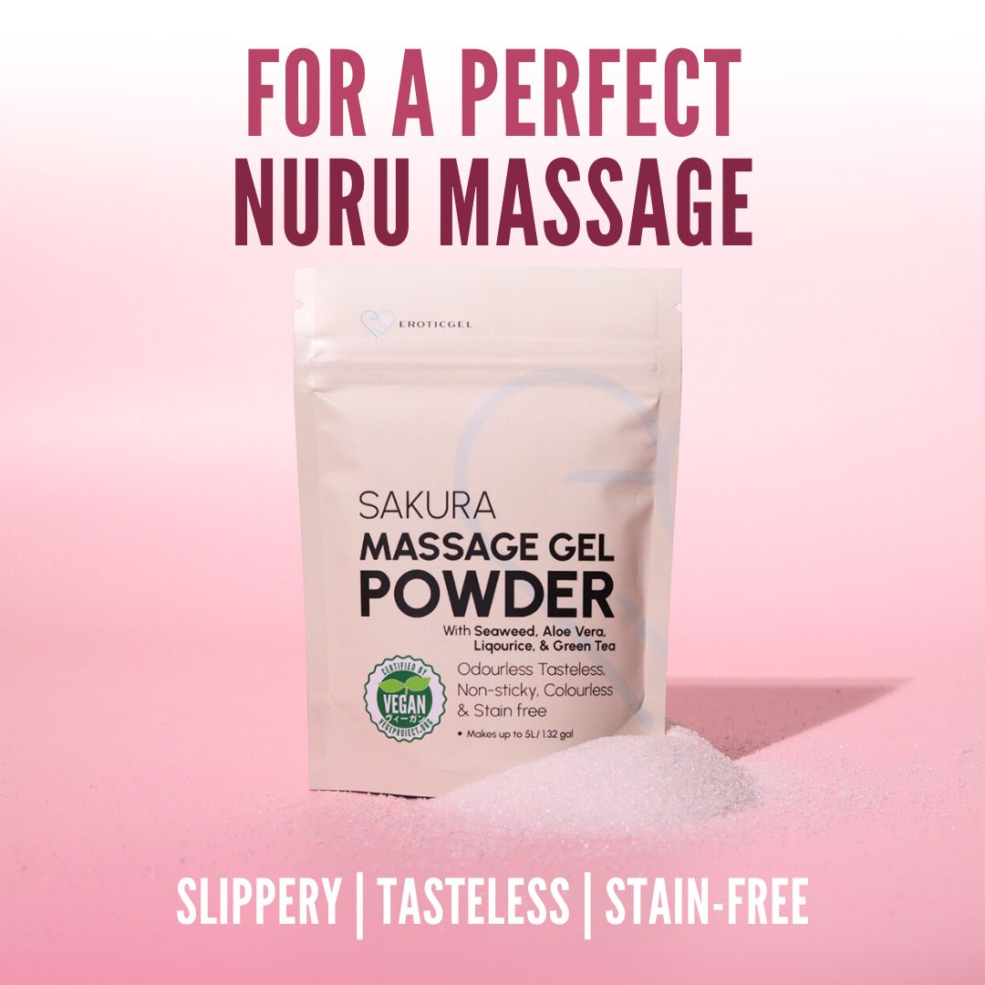 Japanese Nuru Massage Gel Powder 50g - Sakura Edition | Resealable Sachet | Aloe Vera, Seaweed, Liquorice, & Green Tea | Made in Japan | Slippery, Odorless, Tasteless, and Stain-Free | Paraben & Glycerin Free | Makes Up to 1.32 Gallons of Gel