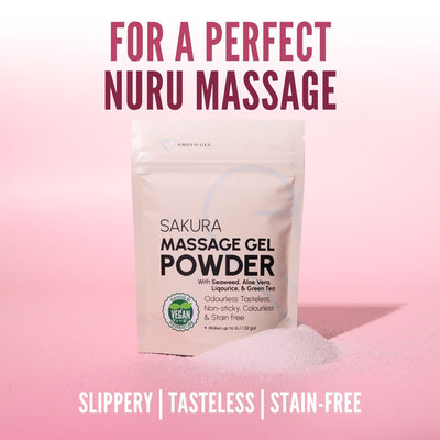 Japanese Nuru Massage Gel Powder 50g - Sakura Edition | Resealable Sachet | Aloe Vera, Seaweed, Liquorice, & Green Tea | Made in Japan | Slippery, Odorless, Tasteless, and Stain-Free | Paraben & Glycerin Free | Makes Up to 1.32 Gallons of Gel