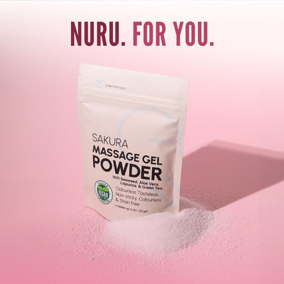 Japanese Nuru Massage Gel Powder 50g - Sakura Edition | Resealable Sachet | Aloe Vera, Seaweed, Liquorice, & Green Tea | Made in Japan | Slippery, Odorless, Tasteless, and Stain-Free | Paraben & Glycerin Free | Makes Up to 1.32 Gallons of Gel