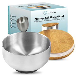 Nuru Massage Mixing Bowl | 304 Stainless Steel with Bamboo Lid | 500ml with Engraved Measuring Lines | Removable Anti-Slip Base