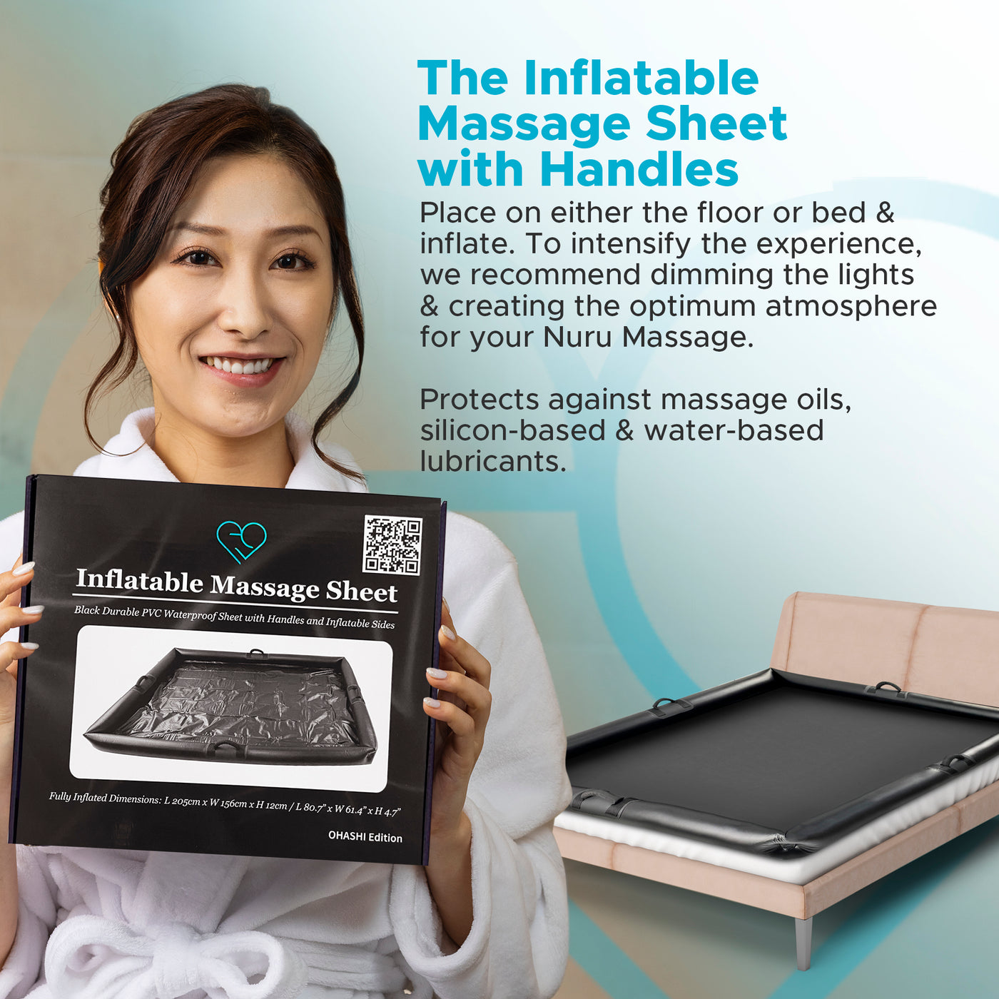 Eroticgel Inflatable Waterproof Massage Sheet with Handles 205cm x 156cm x 12cm (80.7″ x 61.4″ x 4.7″)