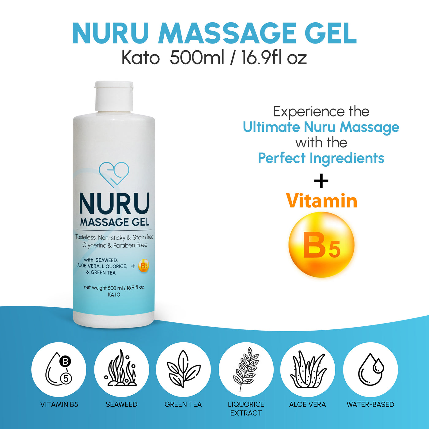 Eroticgel Nuru Massage Gel 500ml / 16.9 oz with Aloe Vera, Seaweed, Green Tea, Liquorice, and Vitamin B5