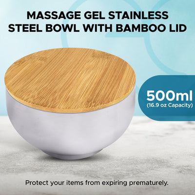 Eroticgel 500ml/16.9 fl oz Massage Gel Stainless Steel Bowl with Bamboo Lid