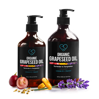 Organic Grapeseed Massage Oil with Lavender & Vitamin E | Lightweight, Non-Greasy Body & Skin Oil | 300ml & 500ml
