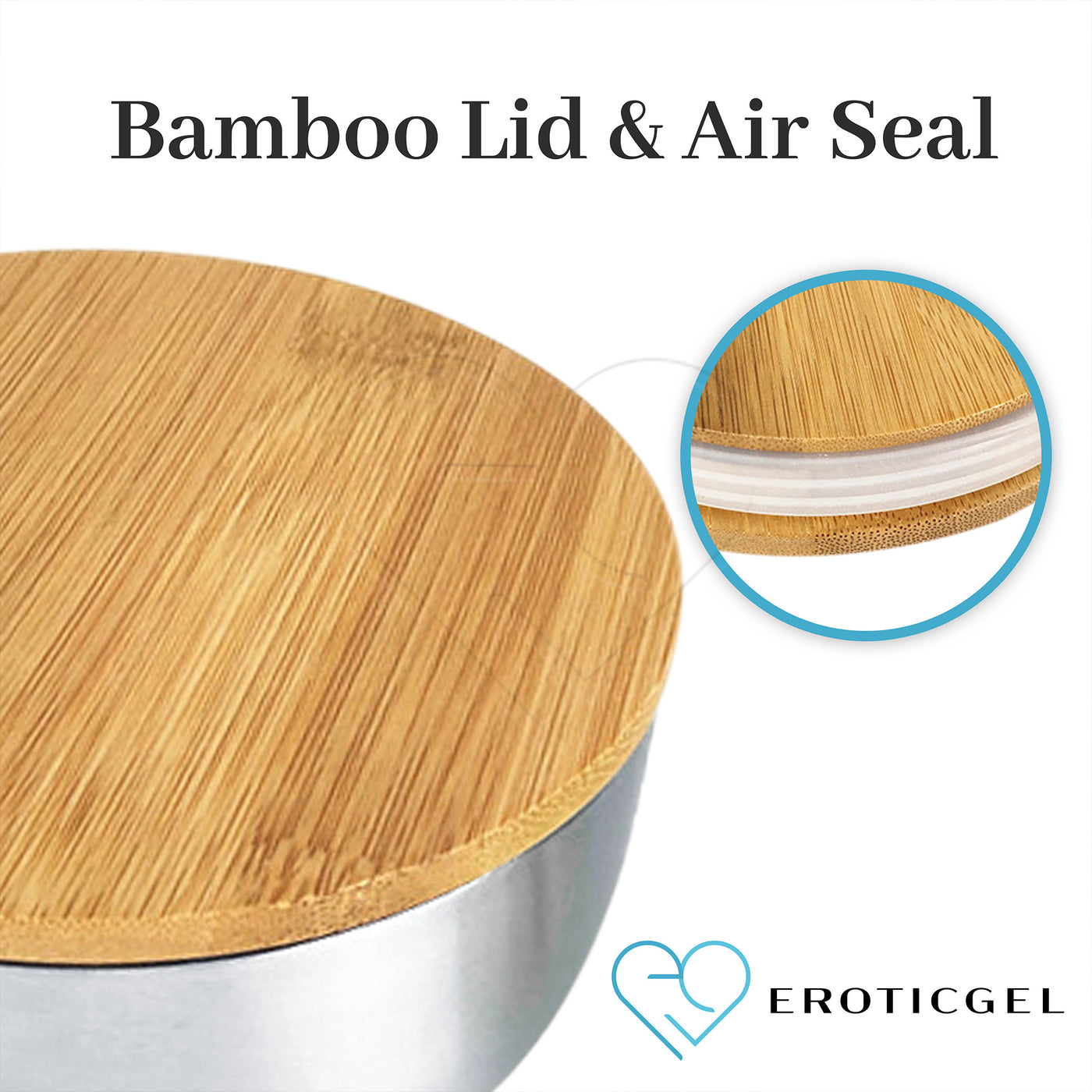 Eroticgel 500ml Massage Gel Stainless Steel Bowl with Bamboo Lid