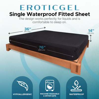 Eroticgel Single Waterproof Fitted Sheet 193cm x 90cm + 35cm (76″x 35.4″ + 14″)