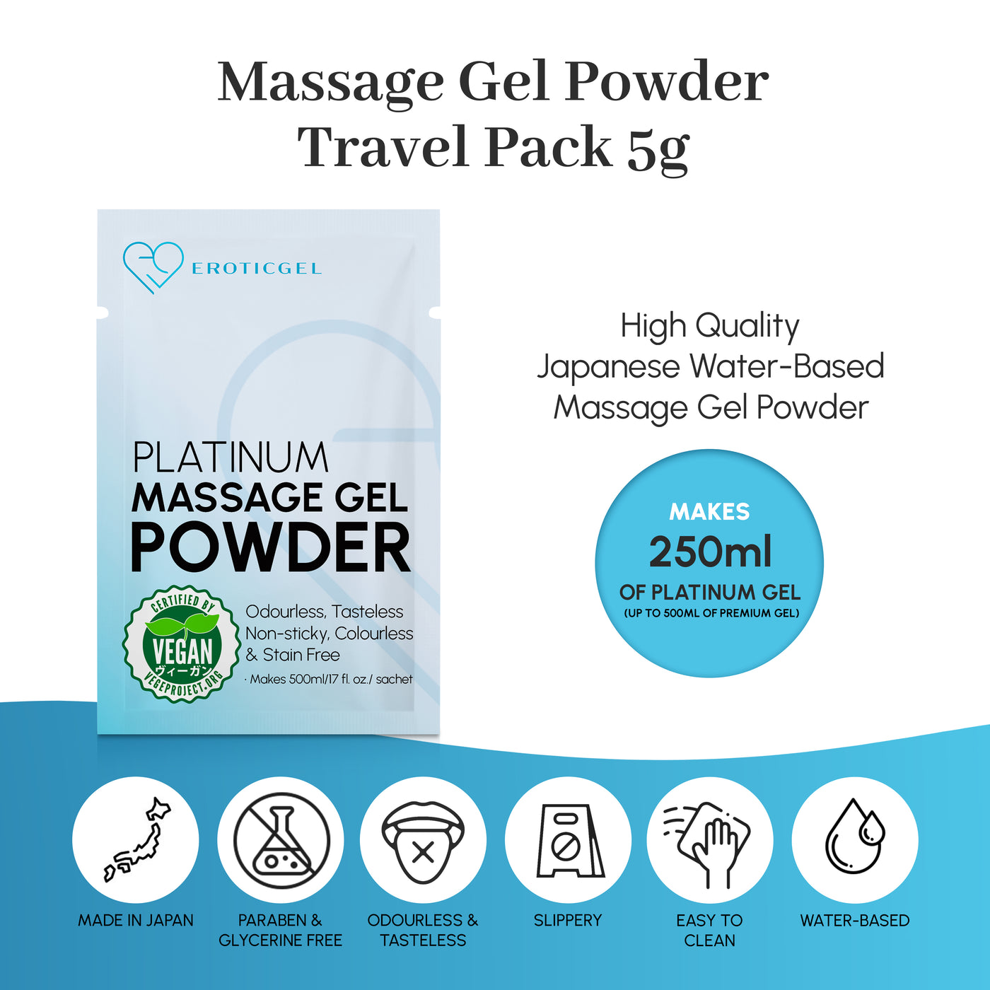 Eroticgel Platinum Massage Gel Powder & Bowl Set  Japanese Massage Powder 5g Sachets & with 500ml/ 16.9oz Holding Capacity Shaker Bowl