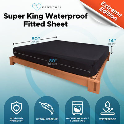 Eroticgel SUPER KING Waterproof Fitted Sheet - EXTREME Edition - 204cm x 204cm + 35cm (80″x 80″ + 14″)