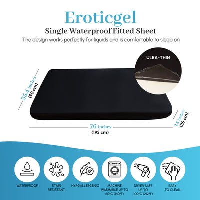 Eroticgel Single Waterproof Fitted Sheet 193cm x 90cm + 35cm (76″x 35.4″ + 14″)
