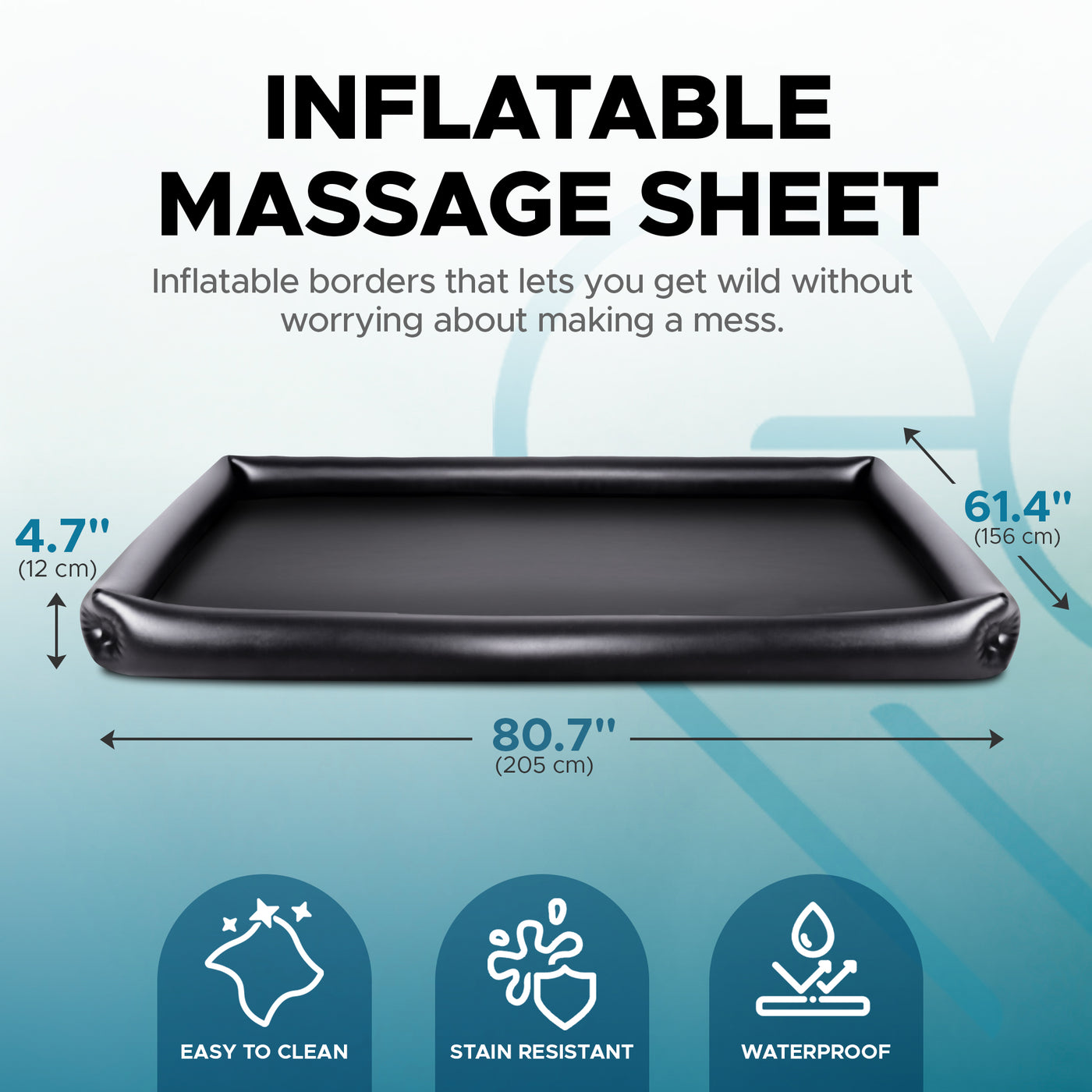 Eroticgel Black Inflatable Waterproof Massage Sheet 205cm x 156cm x 12cm (80.7″ x 61.4″ x 4.7″)