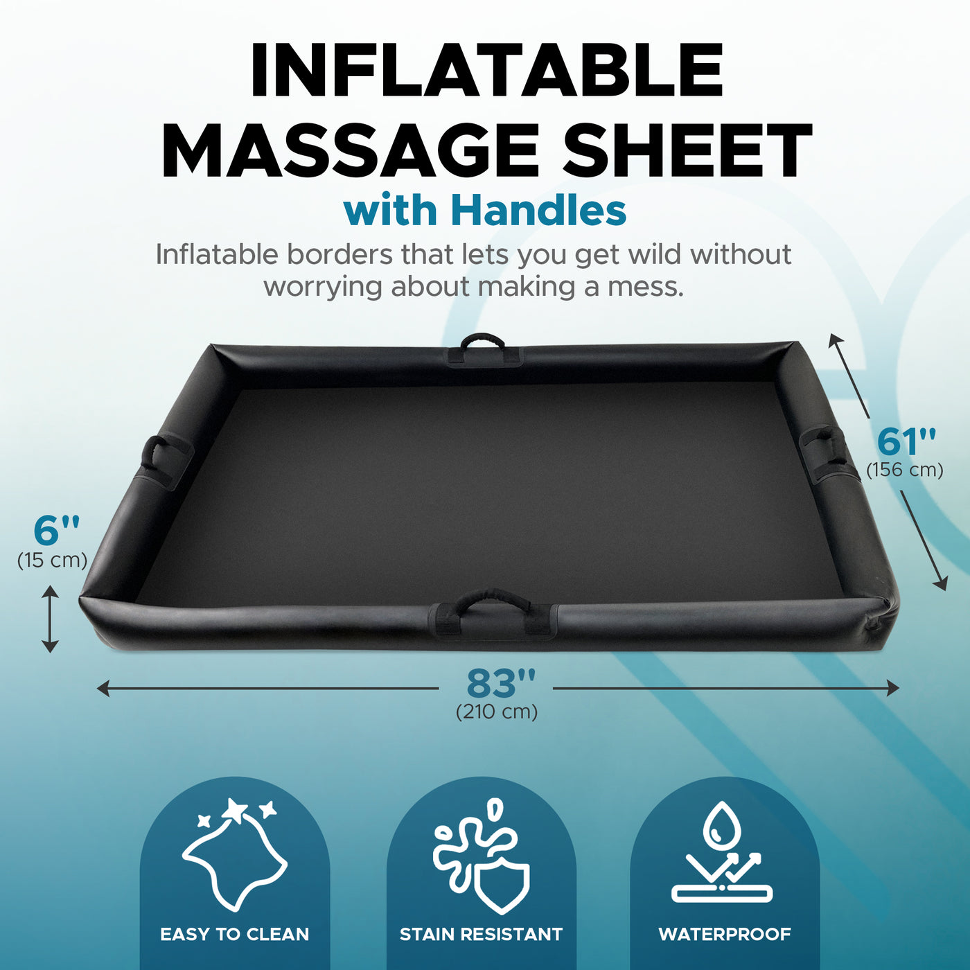 Eroticgel Inflatable Waterproof Massage Sheet with Handles 210cm x 156cm x 16cm (83’’ x 61’’ x 6’’)