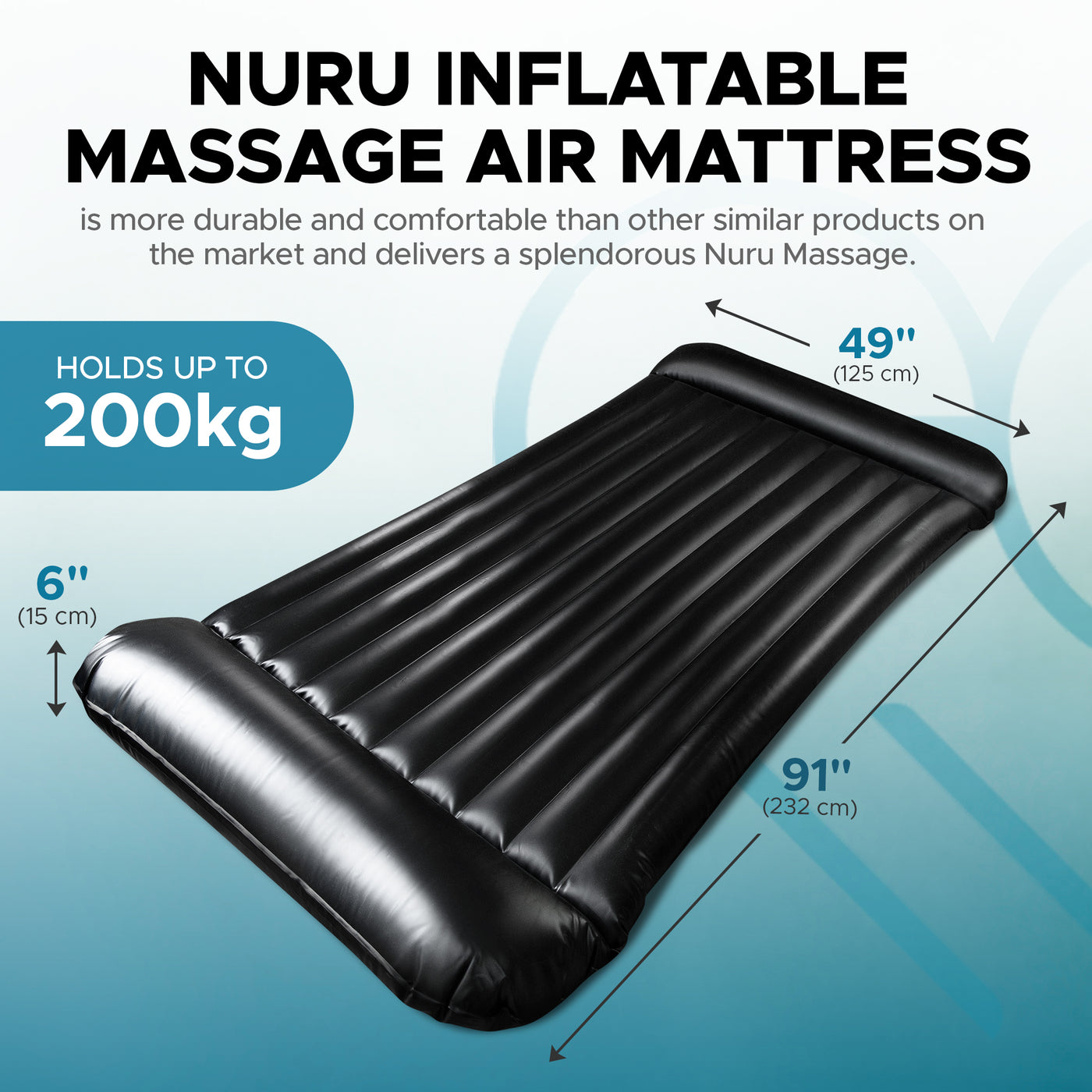 Nuru Inflatable Massage Air Mattress 232cm x 125cm x 15cm (91’’ x 49’’ x 6’’)