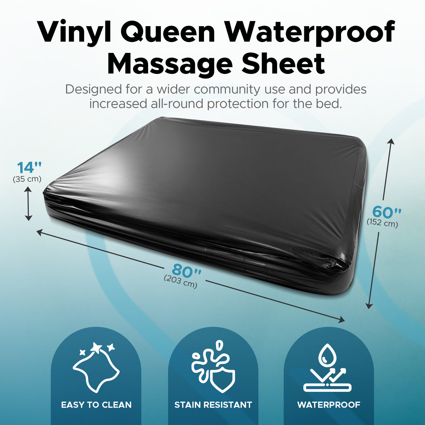 Black Vinyl Waterproof Massage Sheet with Side Pocket | Fitted Bed Sheet – Waterproof Mattress Protector, Bed Cover for Nuru Massage