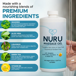 Nuru Massage Gel 1000ml / 33.81 oz with Aloe Vera, Seaweed, Green Tea, Liquorice, and Vitamin B5