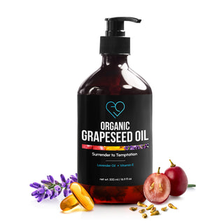 Organic Grapeseed Massage Oil with Lavender & Vitamin E | Lightweight, Non-Greasy Body & Skin Oil | 300ml & 500ml