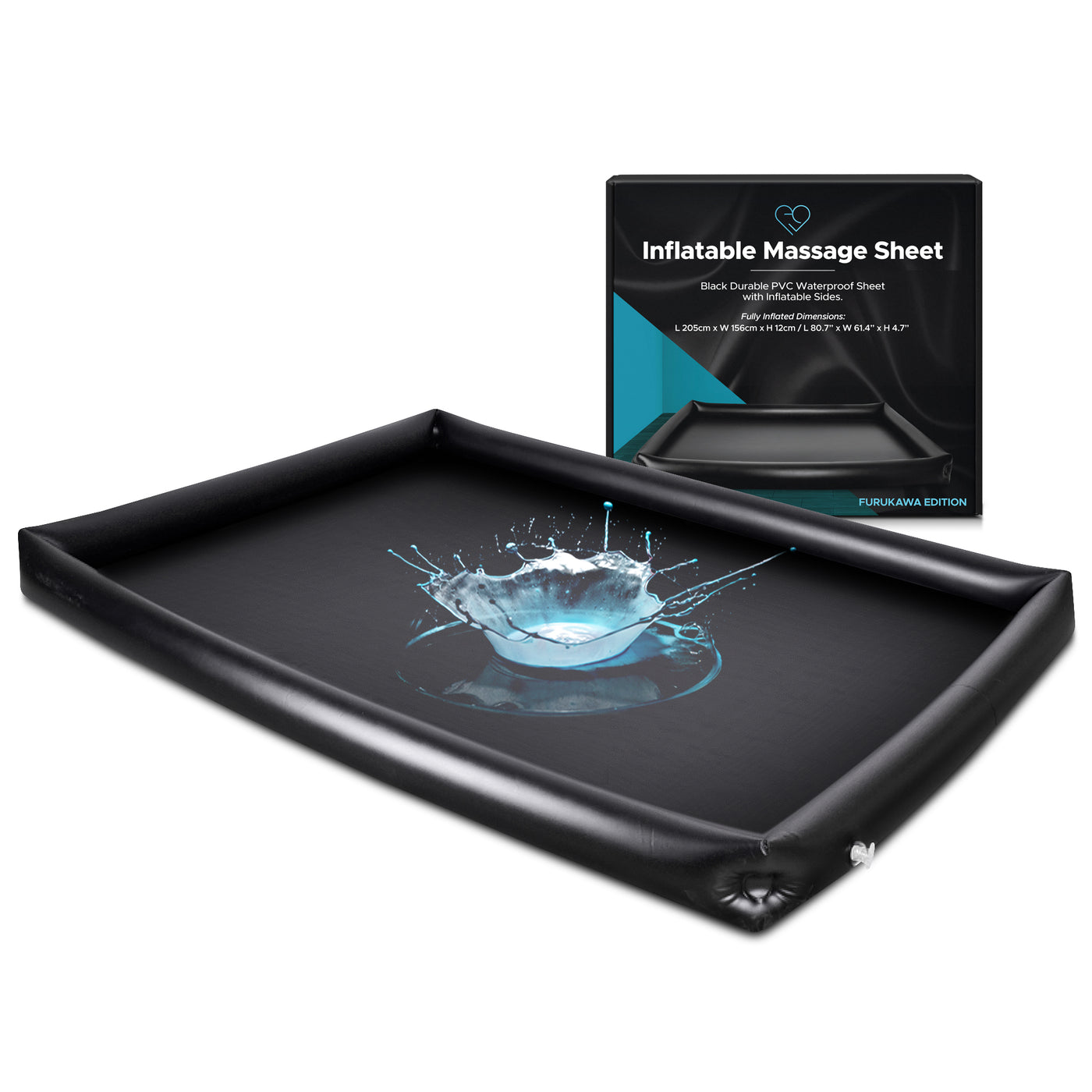 Eroticgel Black Inflatable Waterproof Massage Sheet 205cm x 156cm x 12cm (80.7″ x 61.4″ x 4.7″)