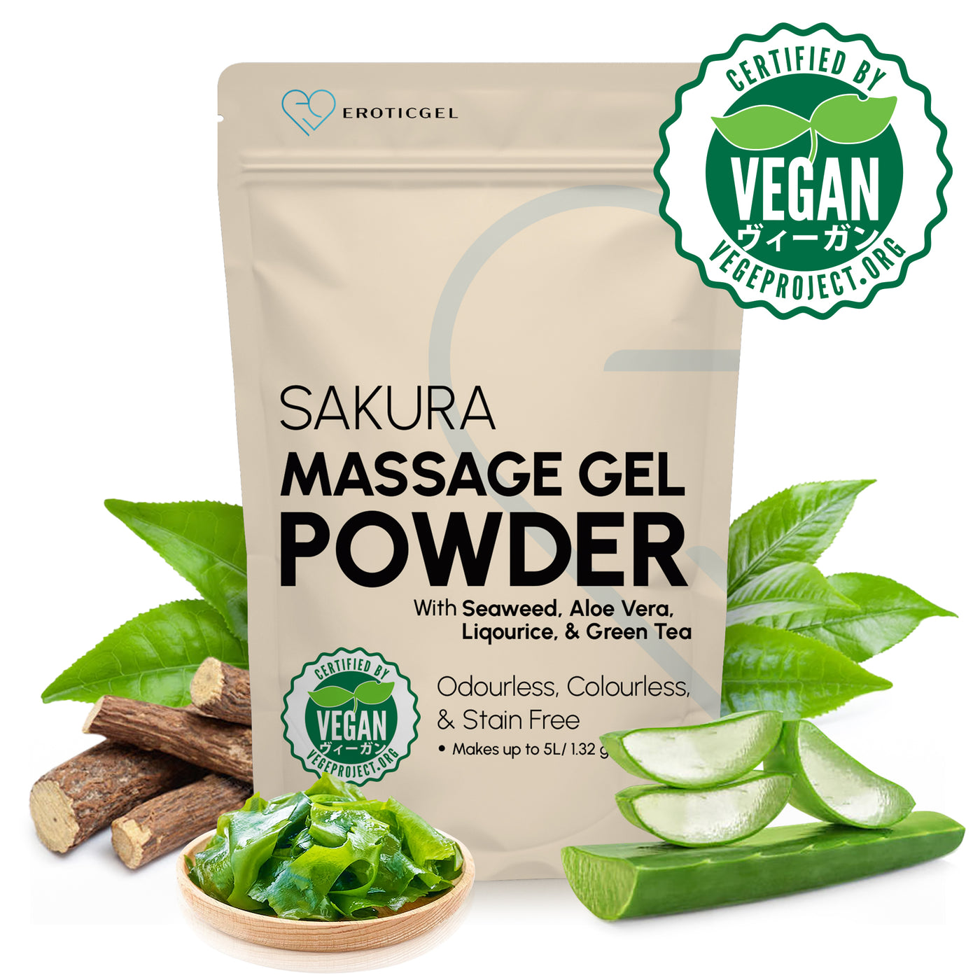 Sakura Edition Japanese Nuru Massage Gel Powder | Resealable Sachet | Aloe Vera, Seaweed, Liquorice, & Green Tea | Made in Japan | Paraben & Glycerin Free |  Vegan