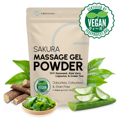 Sakura Edition Japanese Nuru Massage Gel Powder | Resealable Sachet | Aloe Vera, Seaweed, Liquorice, & Green Tea | Made in Japan | Paraben & Glycerin Free |  Vegan
