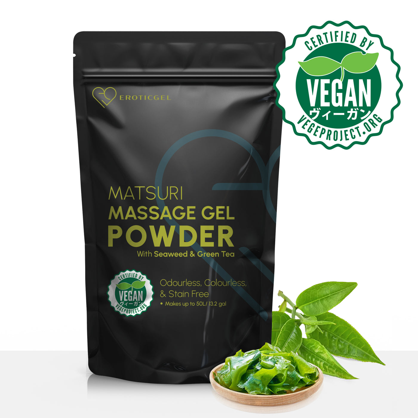 Matsuri Edition Japanese Nuru Massage Gel Powder | Resealable Sachet | Seaweed & Green Tea | Made in Japan | Vegan | Paraben & Glycerin Free