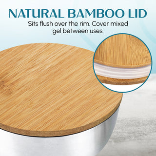 Nuru Massage Mixing Bowl | 304 Stainless Steel with Bamboo Lid | 500ml with Engraved Measuring Lines | Removable Anti-Slip Base