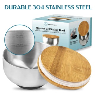 Nuru Massage Mixing Bowl | 304 Stainless Steel with Bamboo Lid | 500ml with Engraved Measuring Lines | Removable Anti-Slip Base