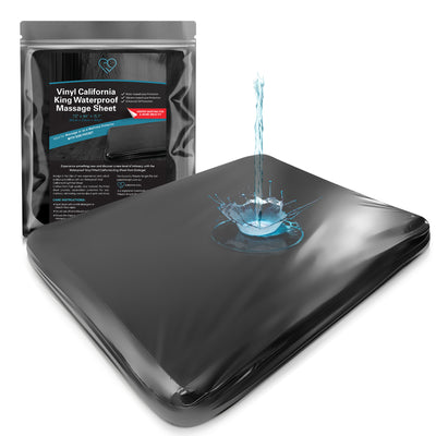 Black Vinyl Waterproof Massage Sheet with Side Pocket | Fitted Bed Sheet – Waterproof Mattress Protector, Bed Cover for Nuru Massage