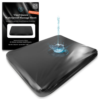 Black Vinyl Waterproof Massage Sheet with Side Pocket | Fitted Bed Sheet – Waterproof Mattress Protector, Bed Cover for Nuru Massage