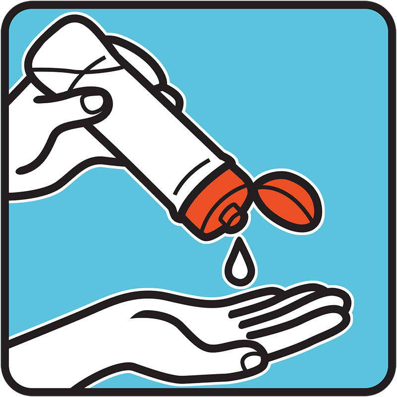 Lotion pouring from a bottle into an open palm