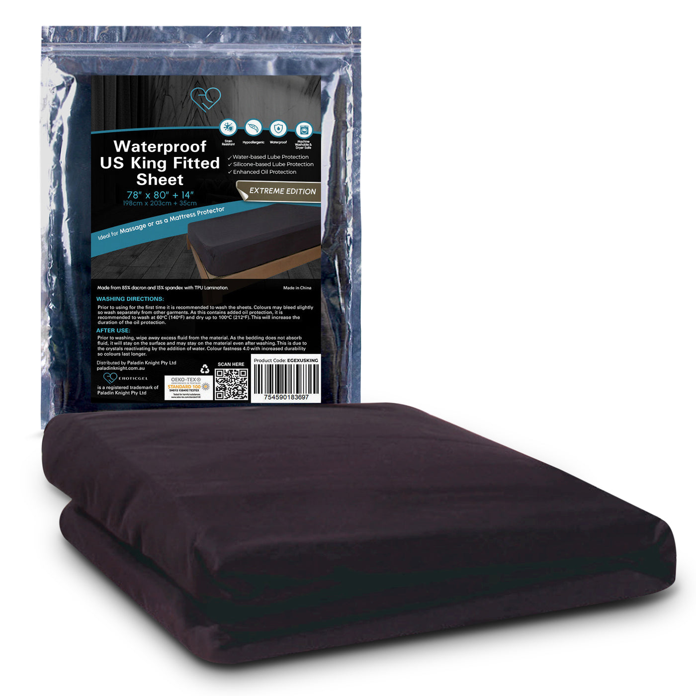Eroticgel US King Waterproof Fitted Sheet EXTREME Edition 198cm x 203cm + 35cm (78''x 80''+14'')