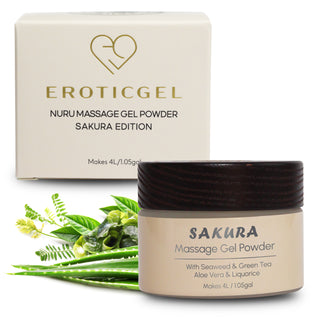 Sakura Edition Japanese Nuru Massage Gel Powder 40g | Formulated with Aloe Vera, Seaweed, Liquorice, & Green Tea | Makes 4L / 1.05 gal